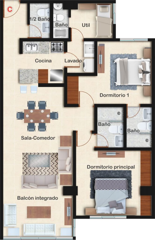 Apartments under construction with 2 BR in Bella Vista, Santo Domingo, Dominican Republic