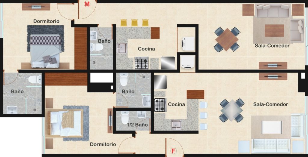 Apartments under construction with 1 BR in Bella Vista, Santo Domingo, Dominican Republic